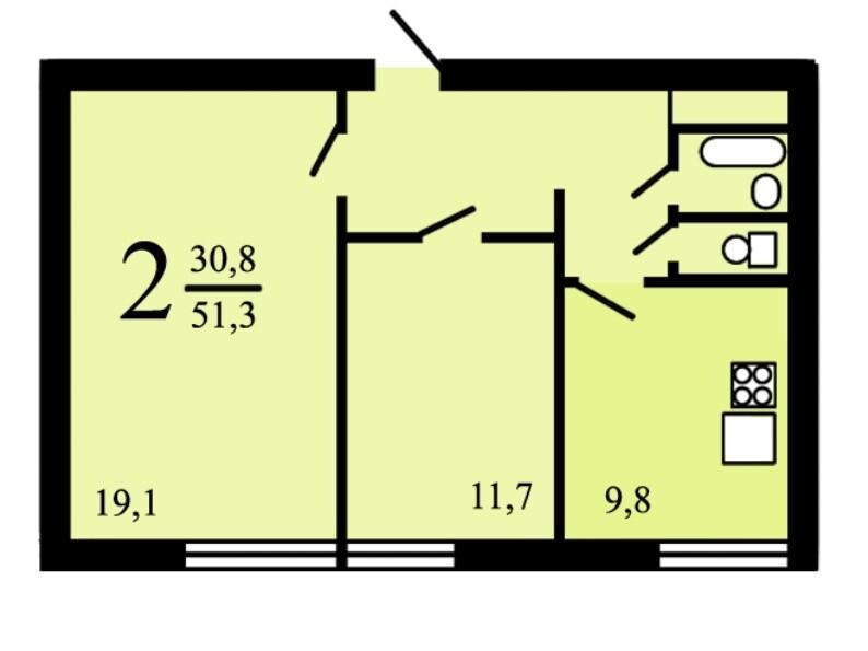 2-комнатная 51.4 м2 в ЖК undefined корпус null этаж 3