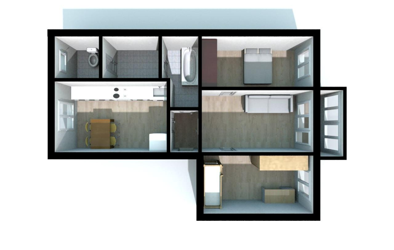 3-комнатная 59.7 м2 в ЖК undefined корпус null этаж 2