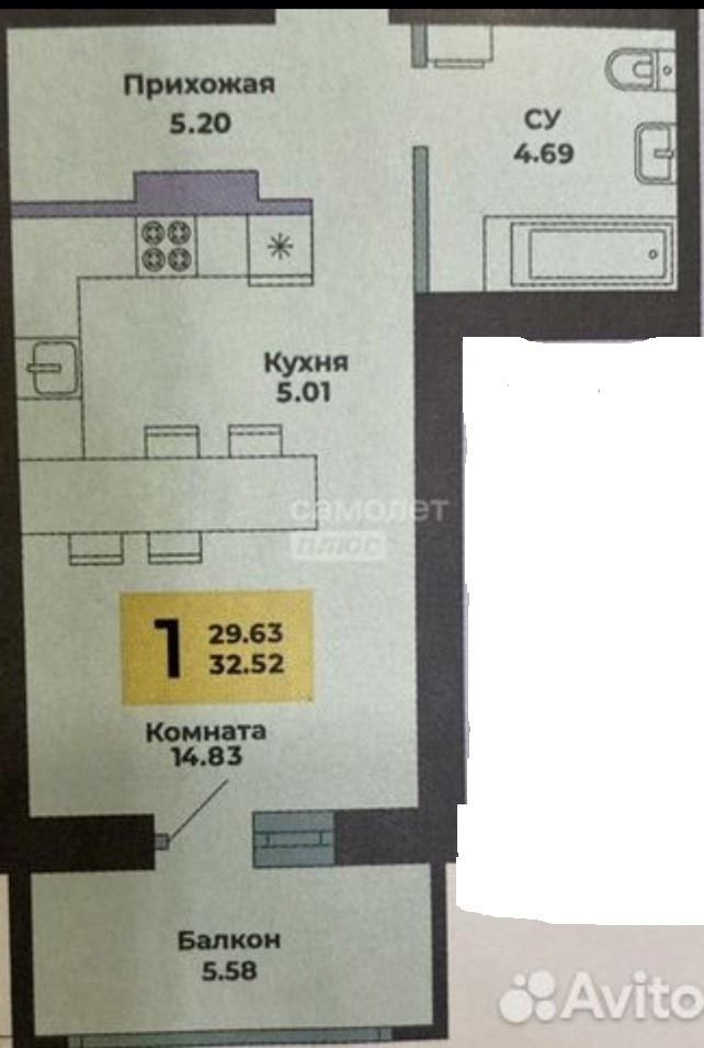1-комнатная 35 м2 в ЖК undefined корпус null этаж 10