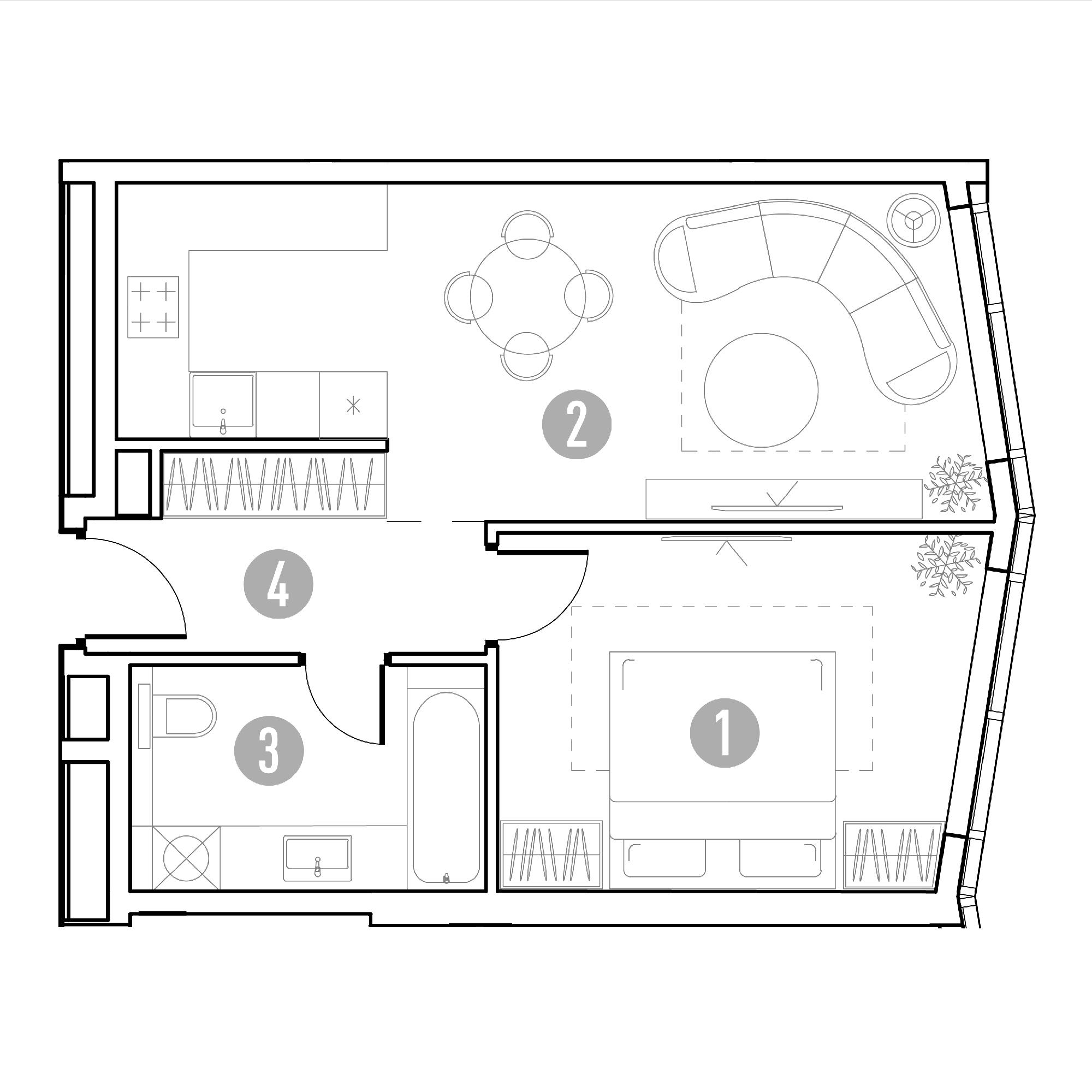 1-комнатная 45 м2 в ЖК УНО.Горбунова корпус null этаж 2