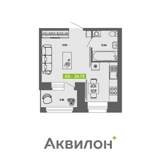 Студия 24 м2 в ЖК Аквилон ROSA корпус null этаж 5