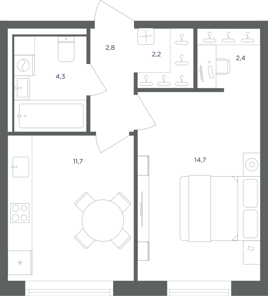 1-комнатная 38 м2 в ЖК Равновесие корпус null этаж 3