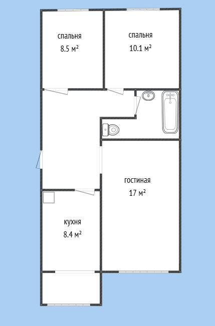 3-комнатная 59.4 м2 в ЖК undefined корпус null этаж 1