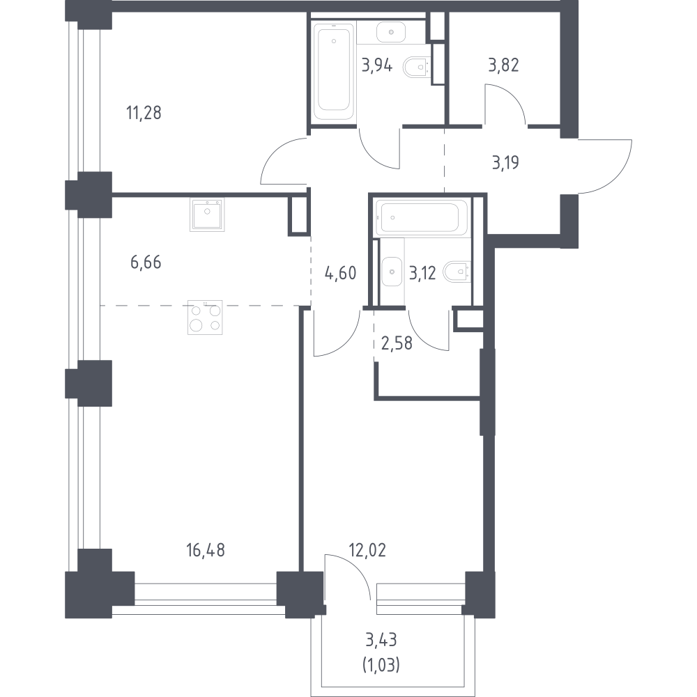 Студия 68 м2 в ЖК NOVA корпус null этаж 4