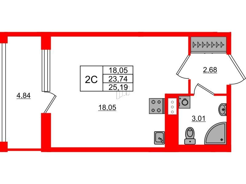 Студия 23 м2 в ЖК Астра Континенталь корпус null этаж 9