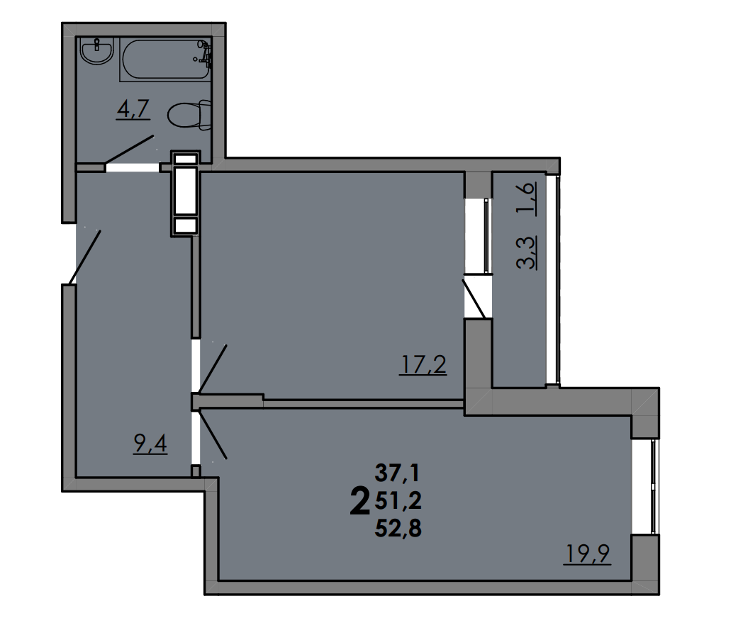 Студия 52 м2 в ЖК GraY 2 корпус null этаж 6