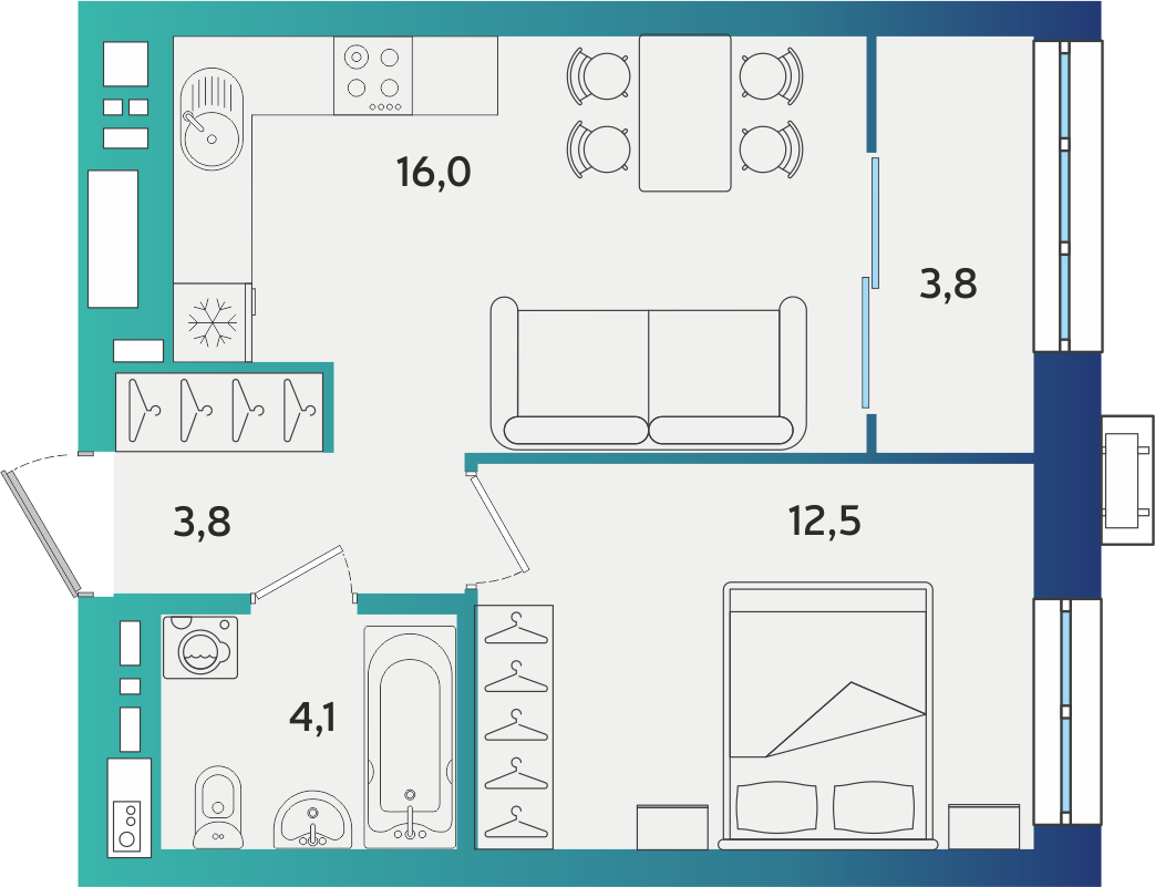 1-комнатная 40 м2 в ЖК Экополис корпус null этаж 11
