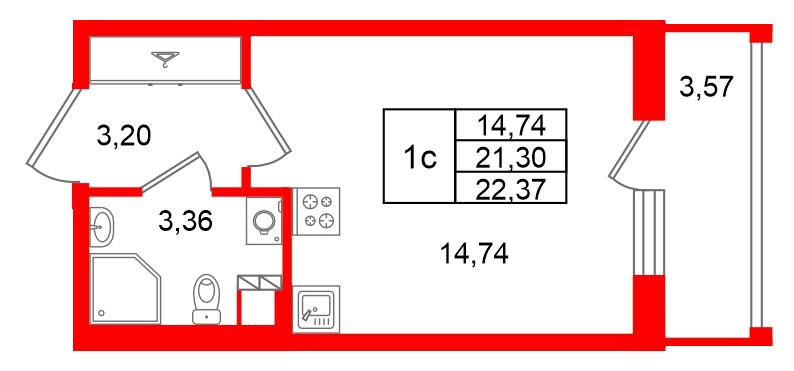 Студия 21 м2 в ЖК Univer City корпус null этаж 3