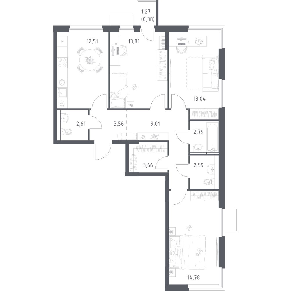 3-комнатная 78 м2 в ЖК Мытищи Парк корпус null этаж 3