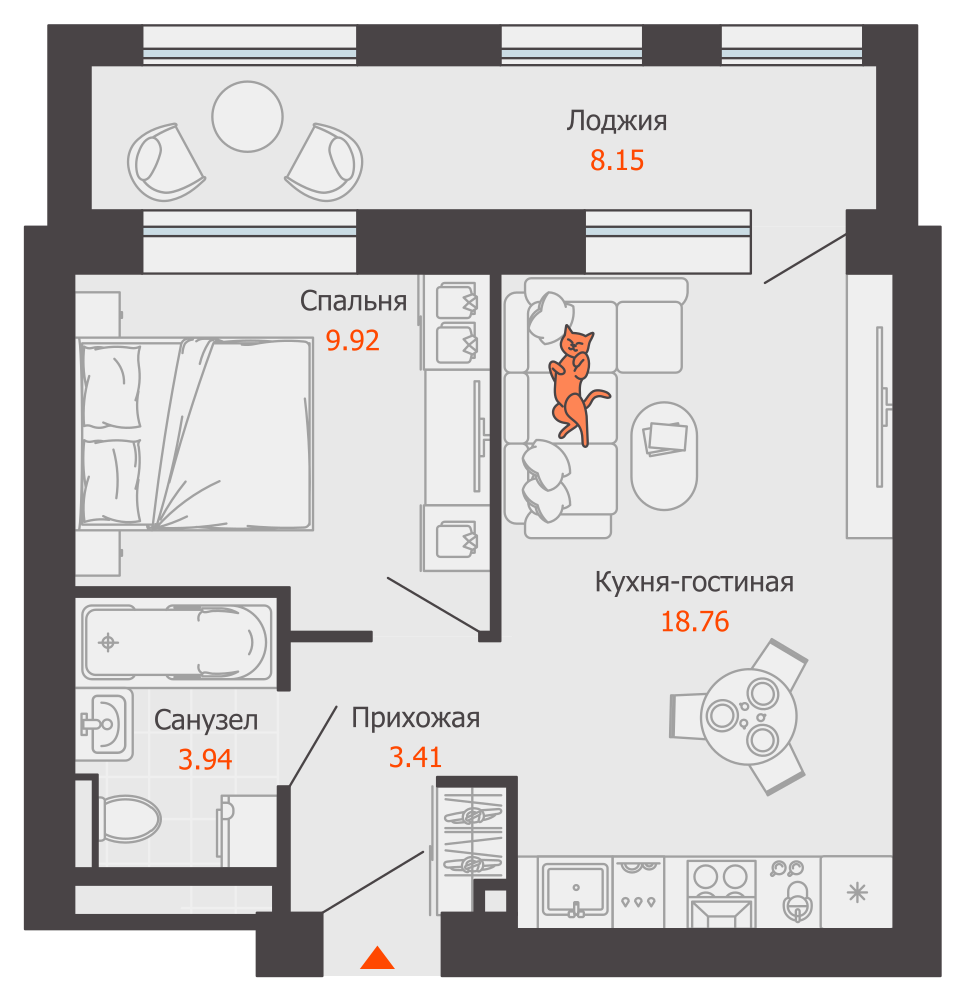 2-комнатная 40 м2 в ЖК Камаполис корпус null этаж 2