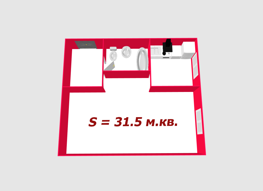 1-комнатная 31.5 м2 в ЖК undefined корпус null этаж 5