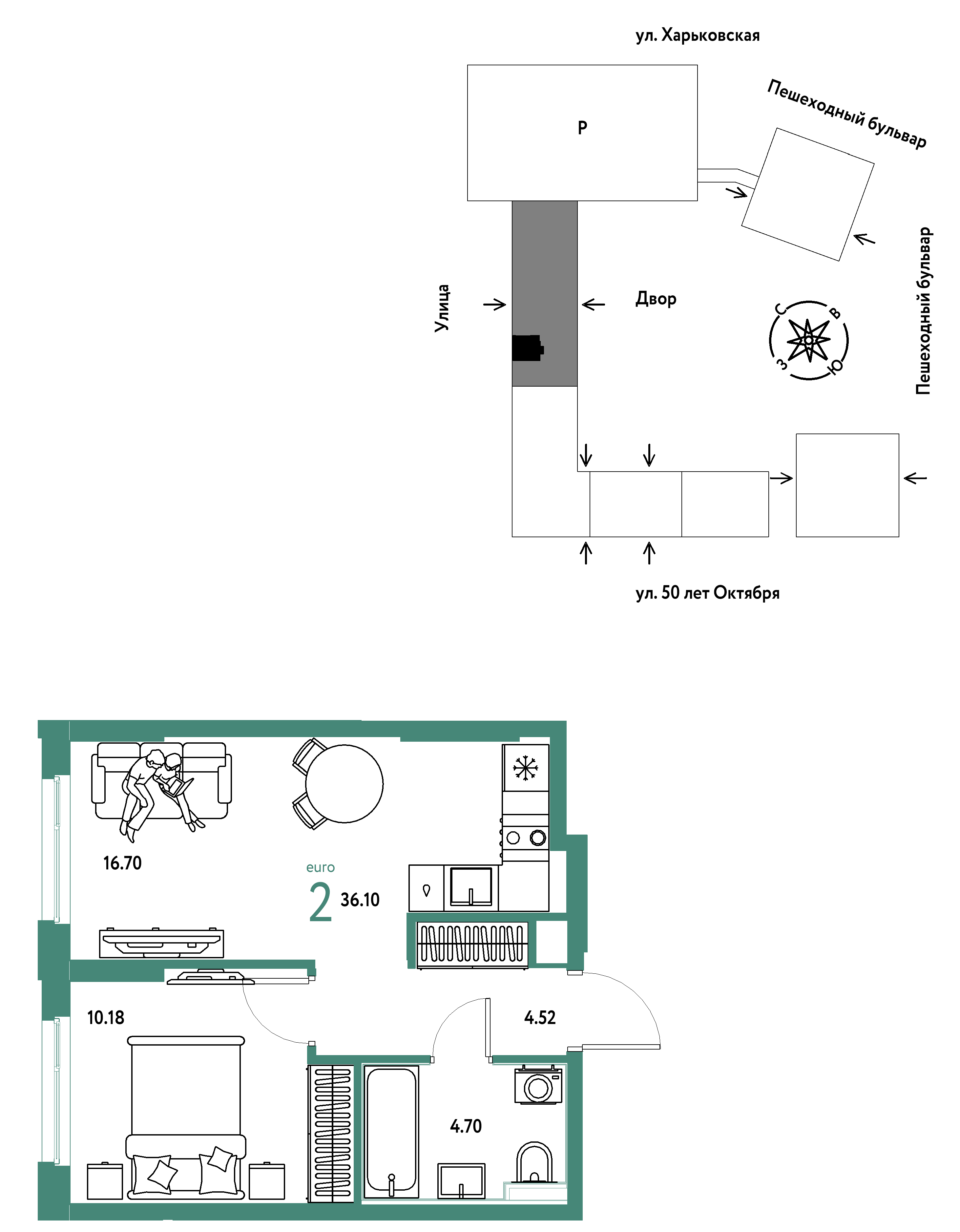2-комнатная 36 м2 в ЖК Сердце Сибири корпус null этаж 8