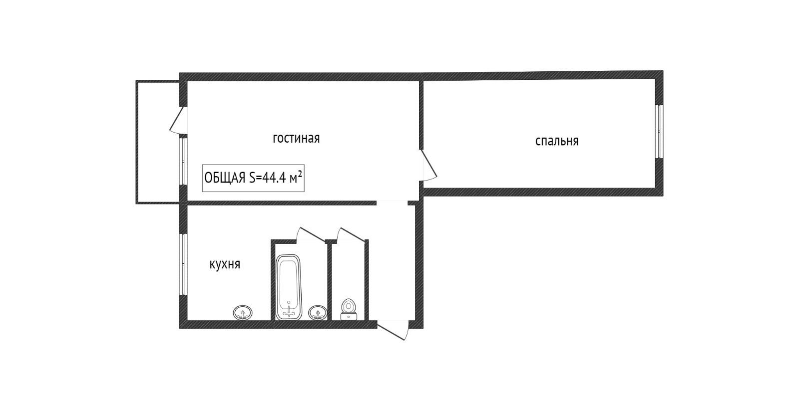 2-комнатная 44.4 м2 в ЖК undefined корпус null этаж 2