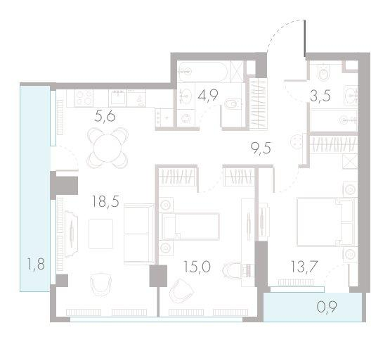 3-комнатная 73 м2 в ЖК River Park Towers Кутузовский корпус null этаж 13