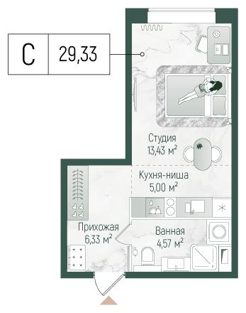 Студия 29 м2 в ЖК Рига Хиллс корпус null этаж 1