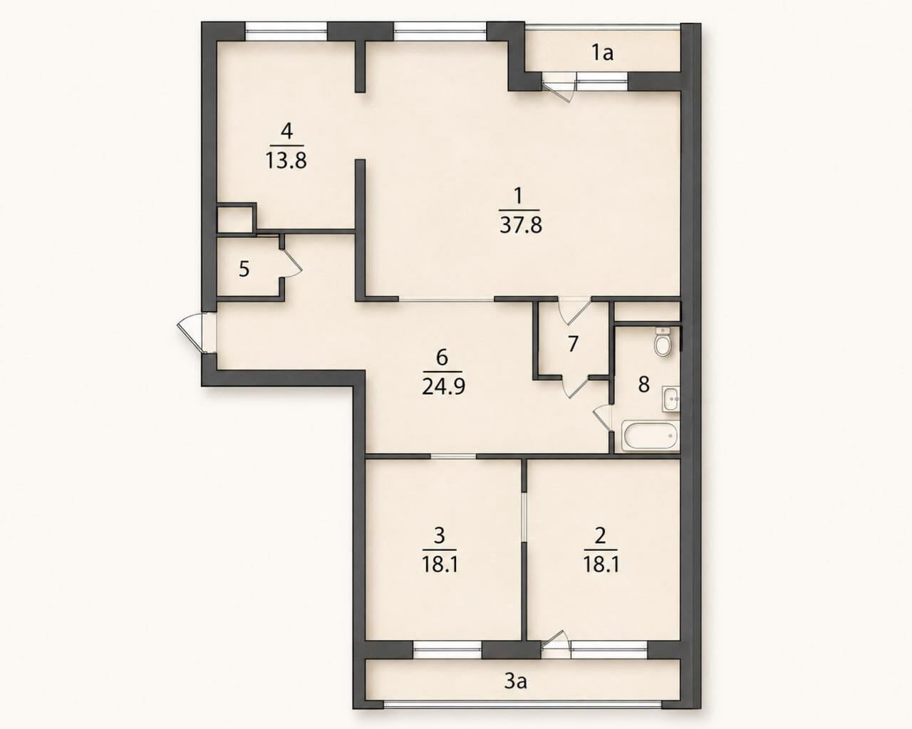4-комнатная 170 м2 в ЖК undefined корпус null этаж 5