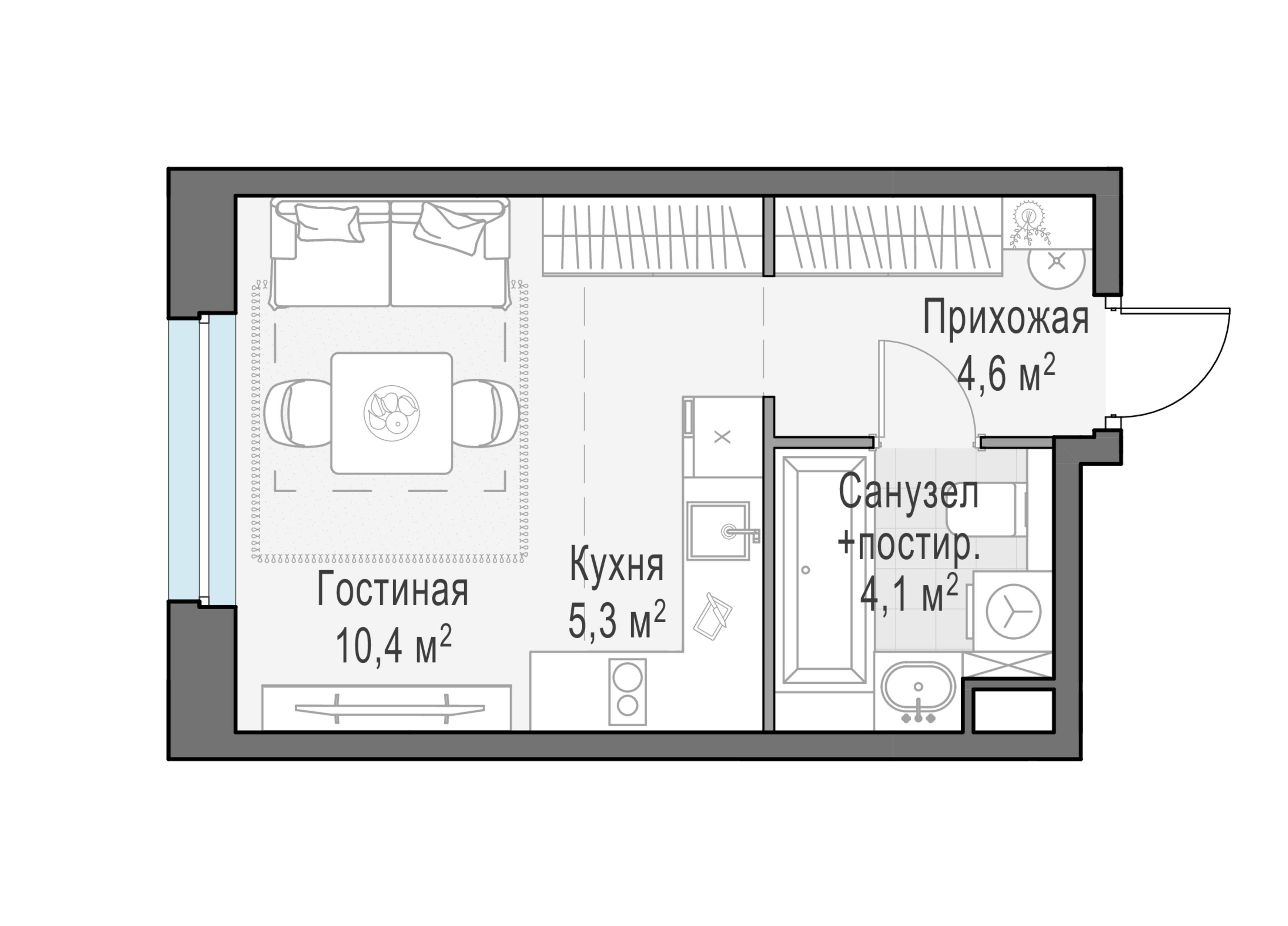 Студия 24 м2 в ЖК Жилые кварталы «Белый Град» корпус null этаж 2