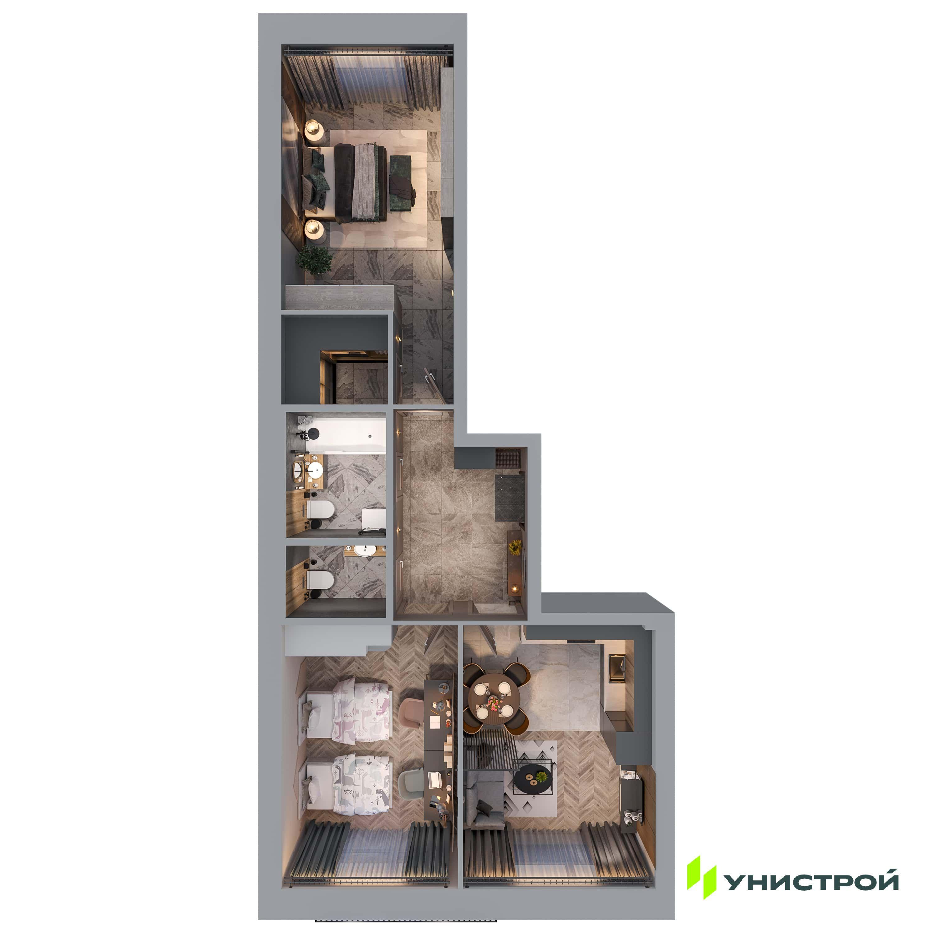 2-комнатная 63 м2 в ЖК Статум корпус null этаж 7