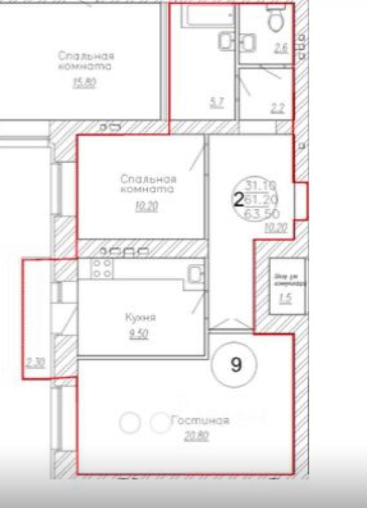 2-комнатная 61.2 м2 в ЖК undefined корпус null этаж 10