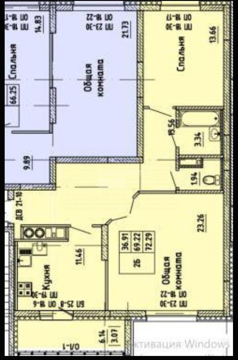 2-комнатная 72.3 м2 в ЖК undefined корпус null этаж 6