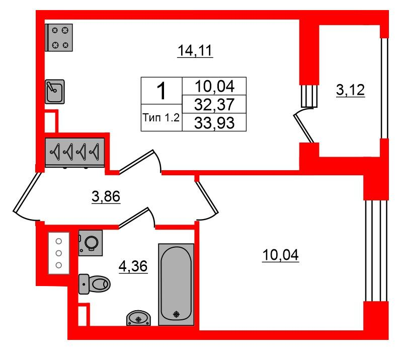 1-комнатная 32 м2 в ЖК Setl Ривьера корпус null этаж 10