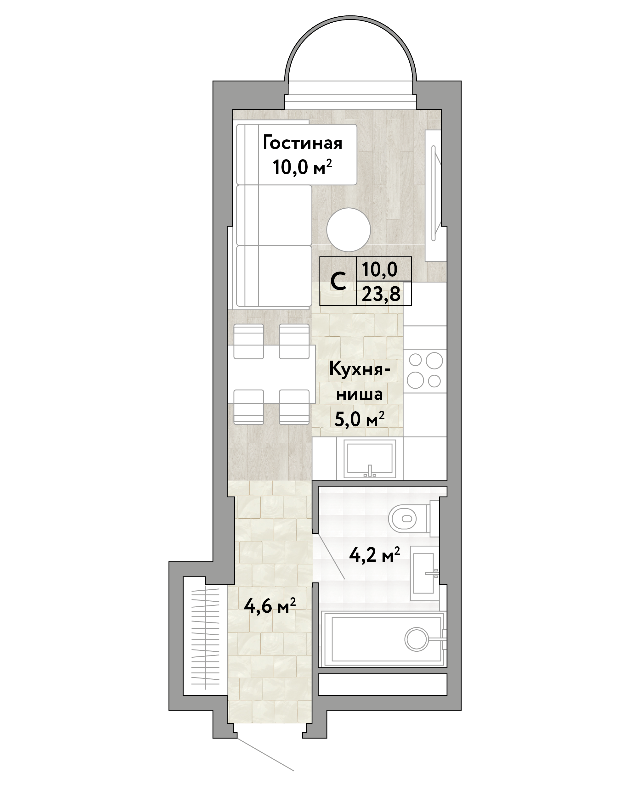Студия 23 м2 в ЖК Новые Смыслы корпус null этаж 5