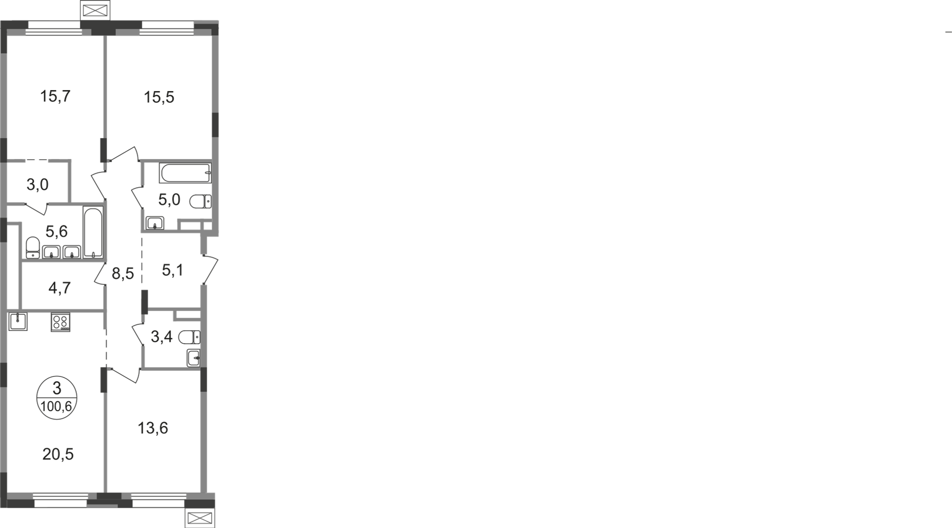 3-комнатная 100 м2 в ЖК Резиденции Сколково корпус null этаж 4