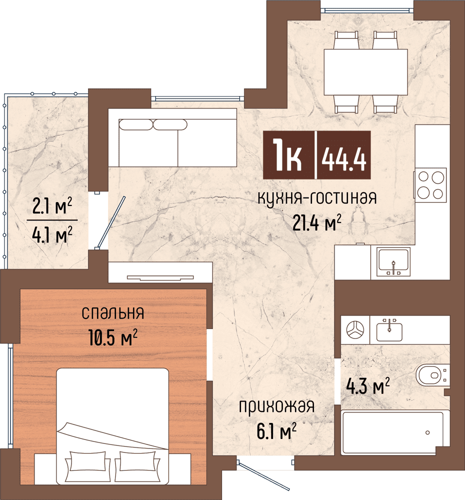 1-комнатная 44 м2 в ЖК Светлогорск-3 корпус null этаж 3