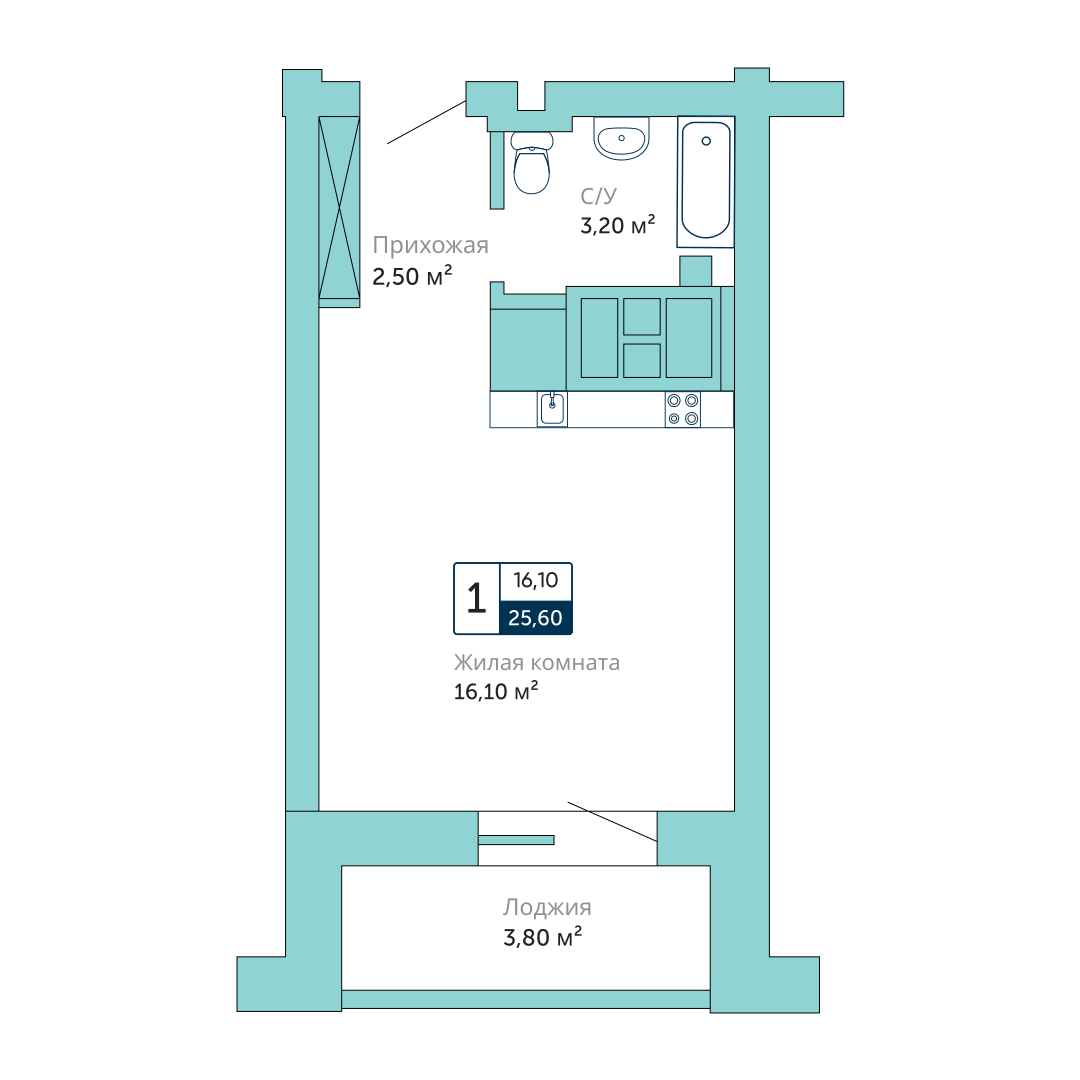 1-комнатная 25 м2 в ЖК Красный корпус null этаж 7