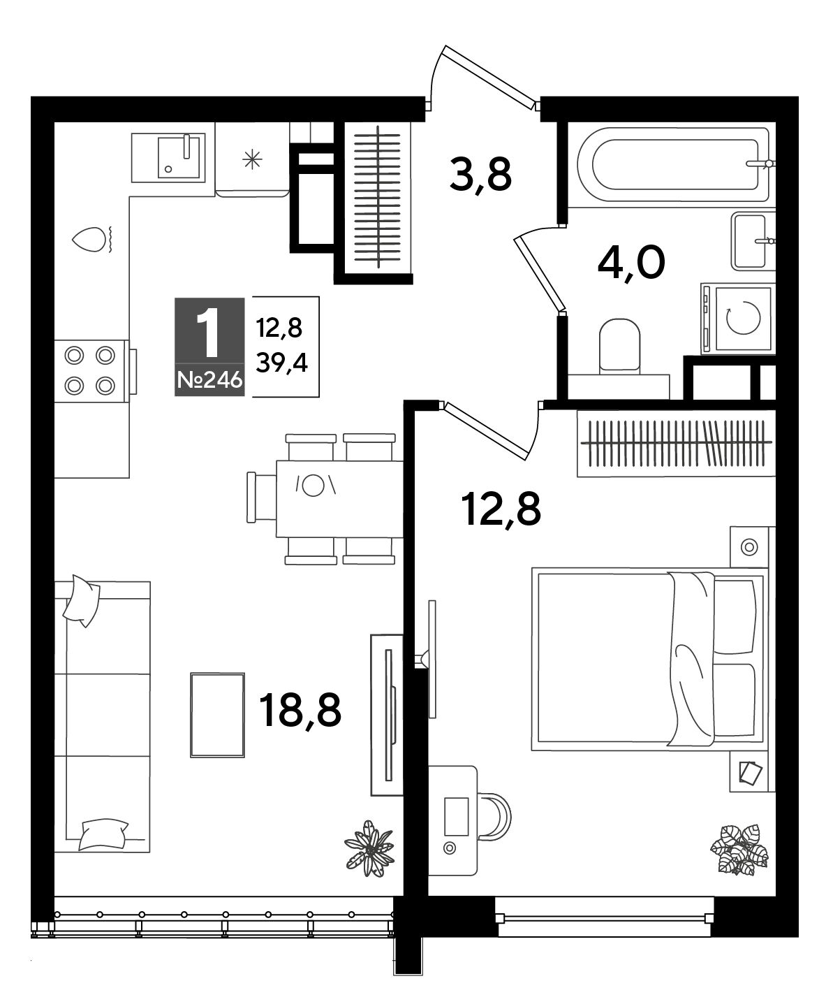 1-комнатная 39 м2 в ЖК Dogma Park корпус null этаж 13