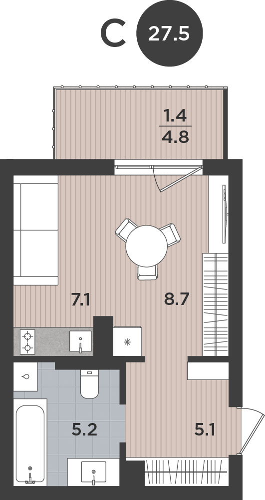 Студия 27 м2 в ЖК Левада корпус null этаж 3