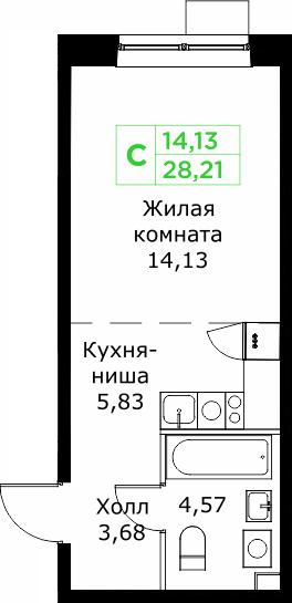 Студия 28 м2 в ЖК Кит корпус null этаж 14