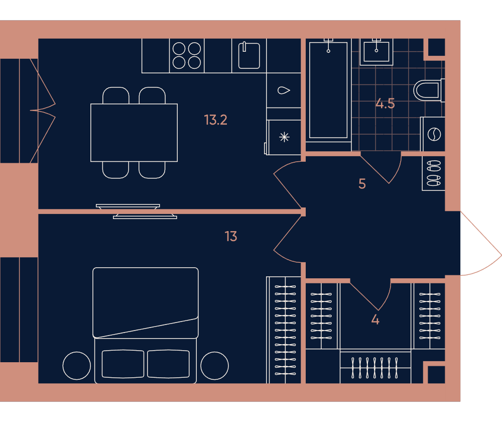 1-комнатная 39 м2 в ЖК ERA / Дербеневская 20 корпус null этаж 4