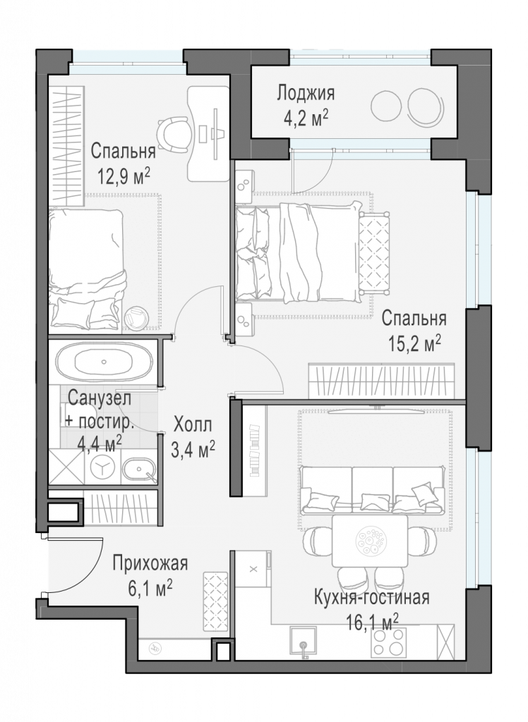 3-комнатная 78 м2 в ЖК undefined корпус null этаж 14