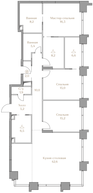 3-комнатная 143 м2 в ЖК Luzhniki Collection корпус null этаж 8