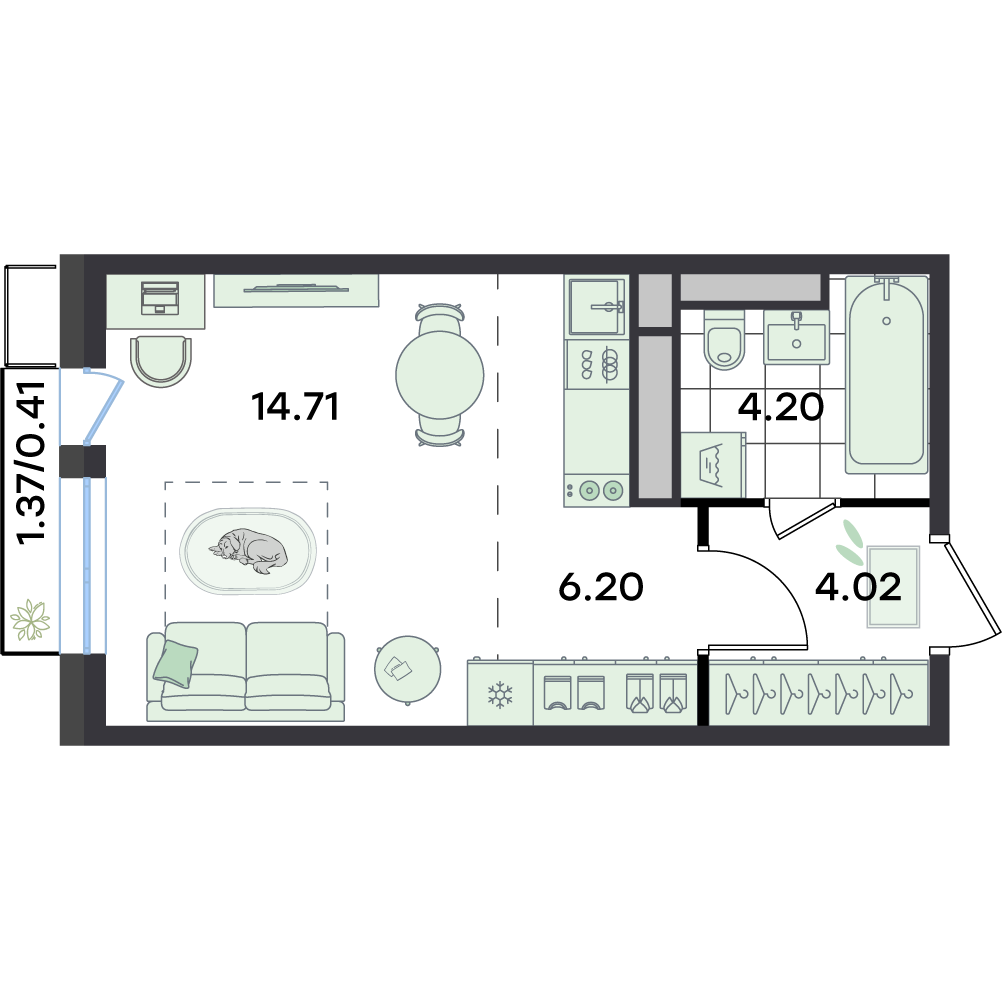 Студия 29 м2 в ЖК G3 Театральный корпус null этаж 3