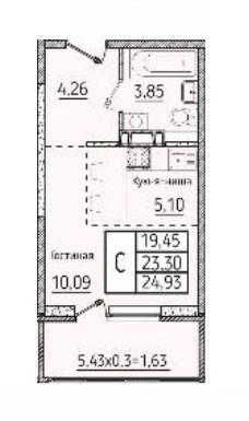 Студия 23.4 м2 в ЖК undefined корпус null этаж 7