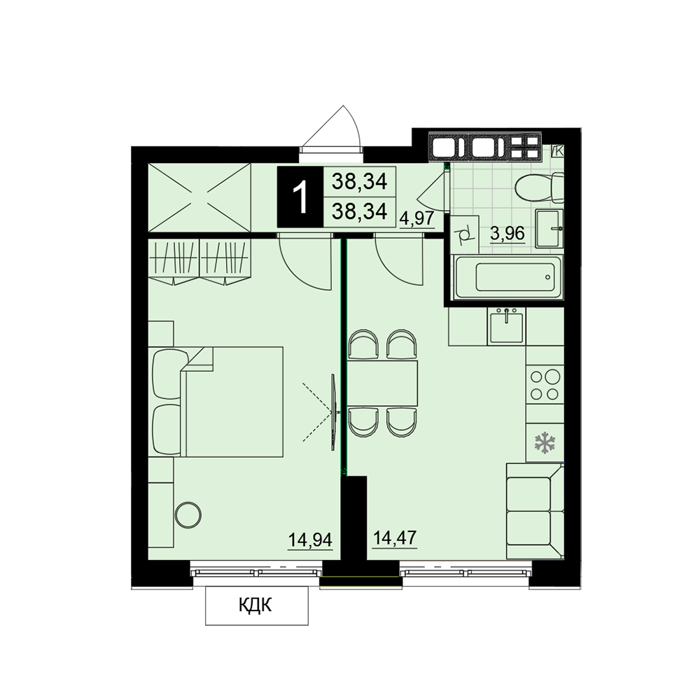 1-комнатная 38 м2 в ЖК Макрорайон Амград корпус null этаж 3
