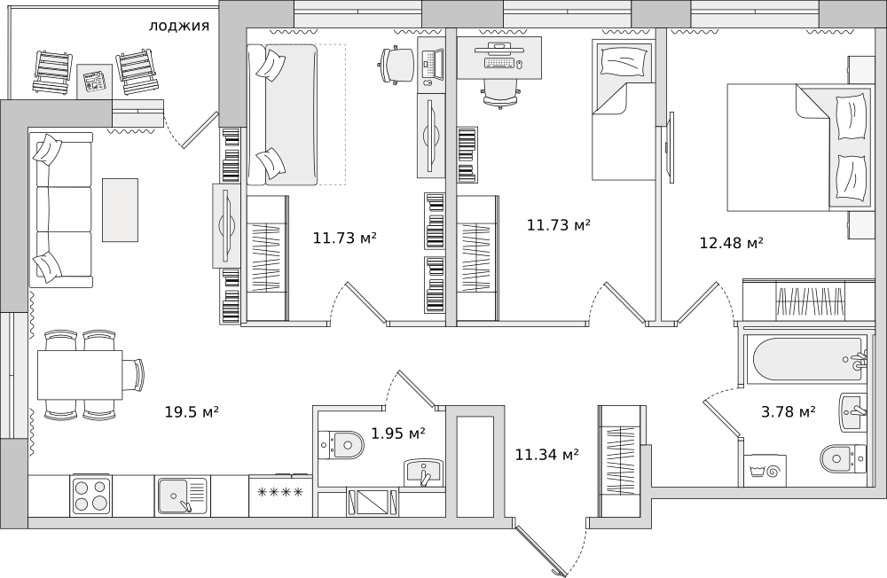 3-комнатная 76 м2 в ЖК Dreamline корпус null этаж 16