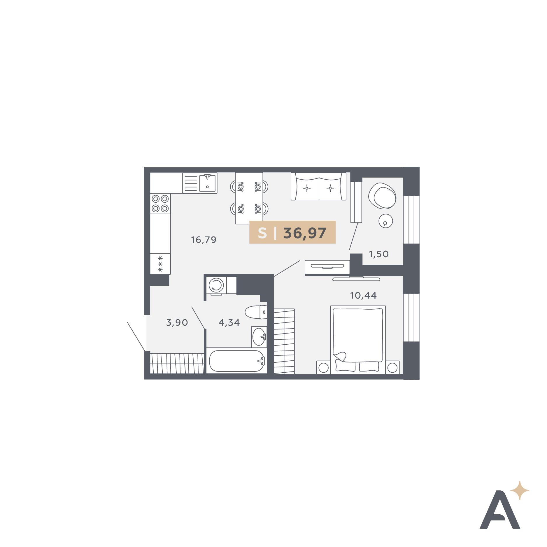 Студия 36 м2 в ЖК ORO by Akvilon корпус null этаж 3