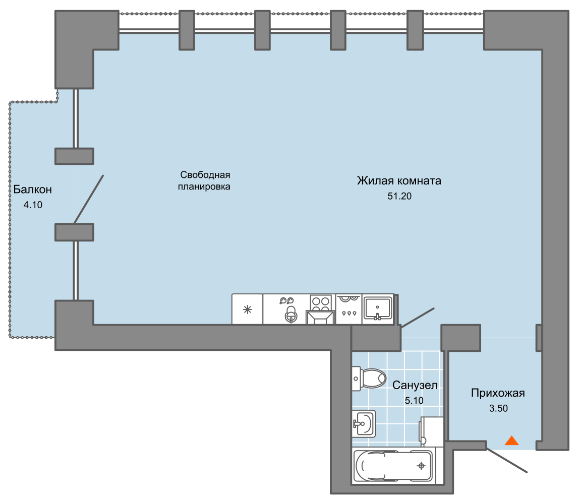 1-комнатная 61 м2 в ЖК Камаполис корпус null этаж 8