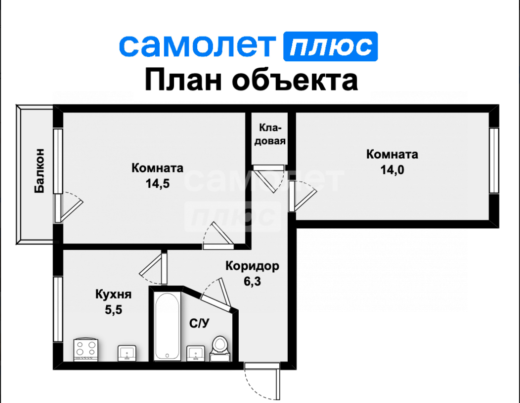 2-комнатная 45.1 м2 в ЖК undefined корпус null этаж 5