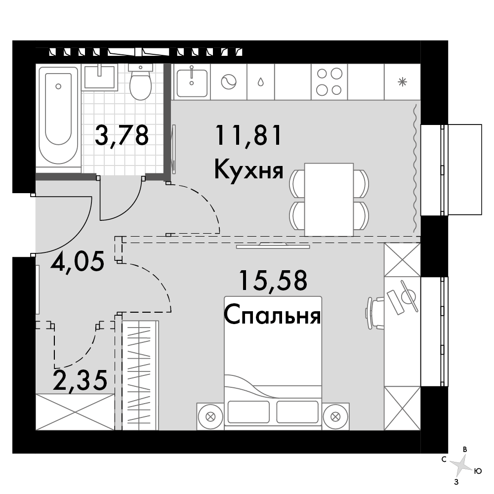 1-комнатная 36 м2 в ЖК Жаворонки Клаб корпус null этаж 3