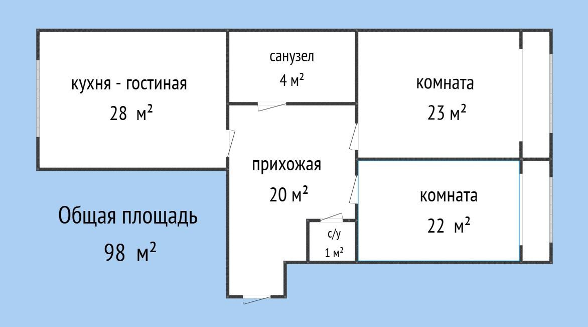 3-комнатная 98 м2 в ЖК undefined корпус null этаж 7