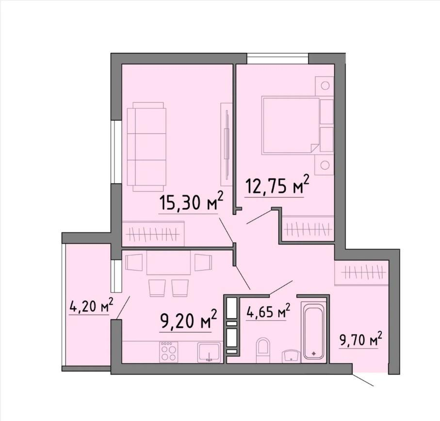 2-комнатная 55.8 м2 в ЖК undefined корпус null этаж 5