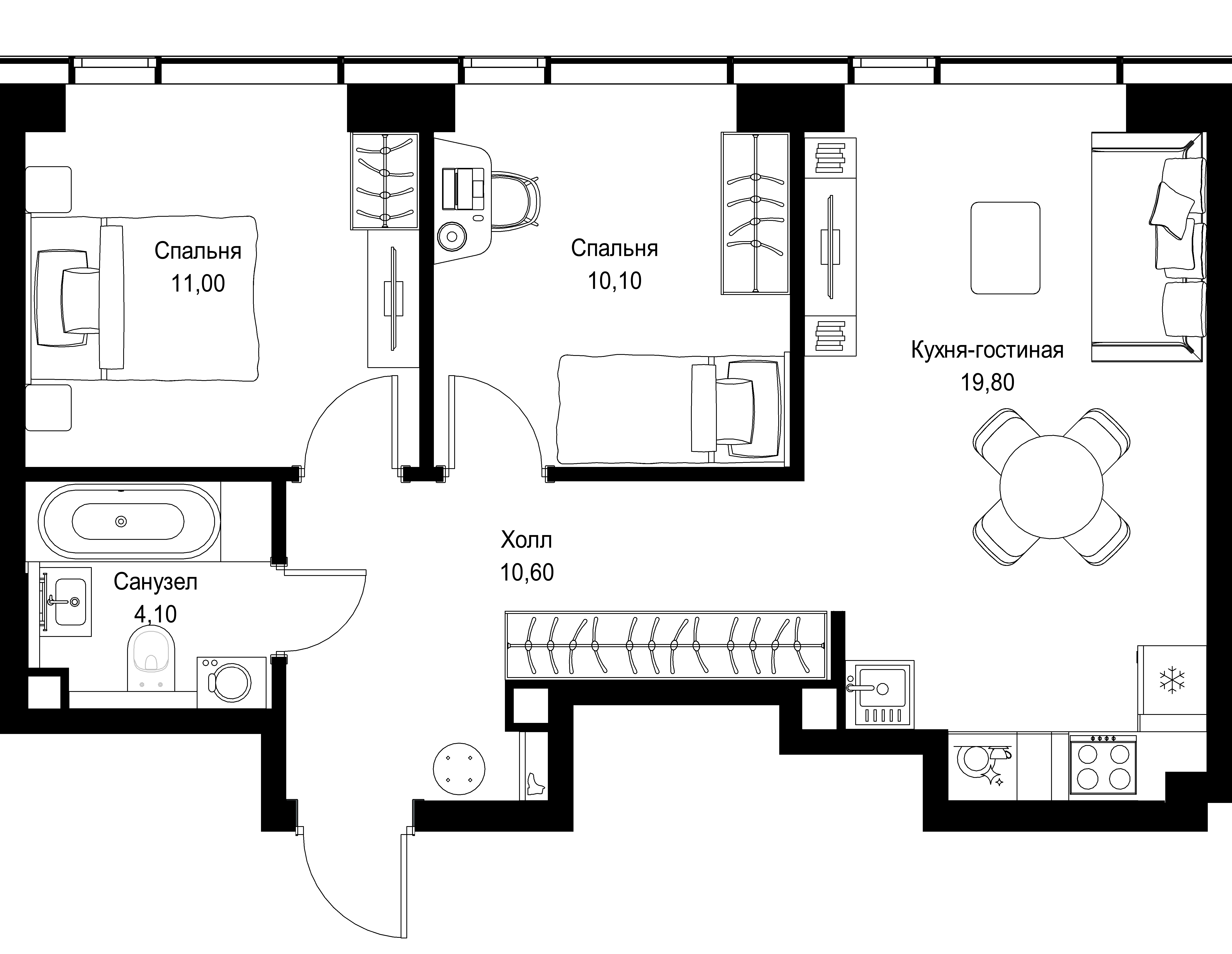 2-комнатная 55 м2 в ЖК СИТИДЗЕН корпус null этаж 8