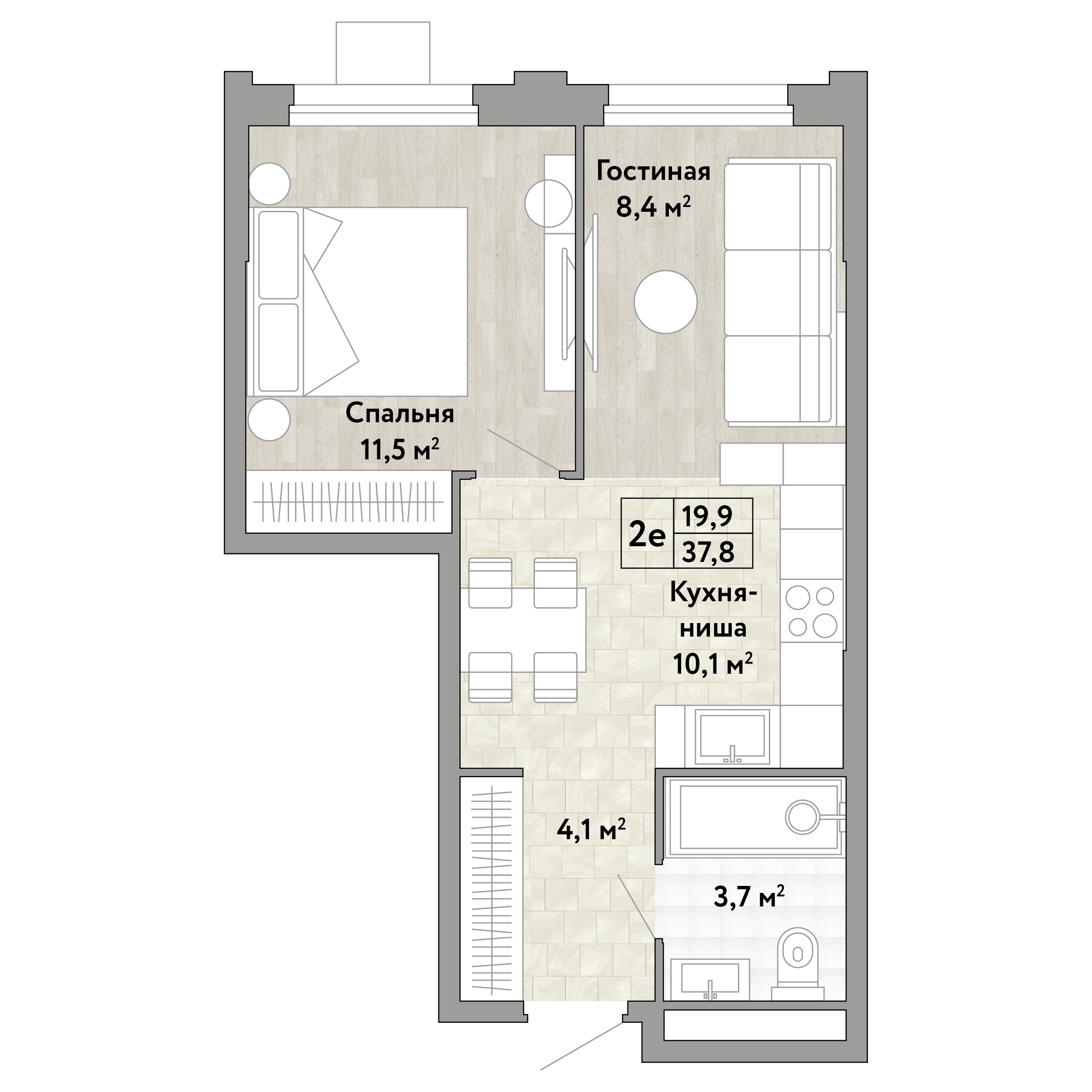 1-комнатная 37 м2 в ЖК Новые Смыслы корпус null этаж 24