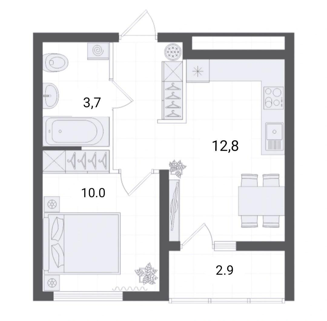 1-комнатная 30.3 м2 в ЖК undefined корпус null этаж 13