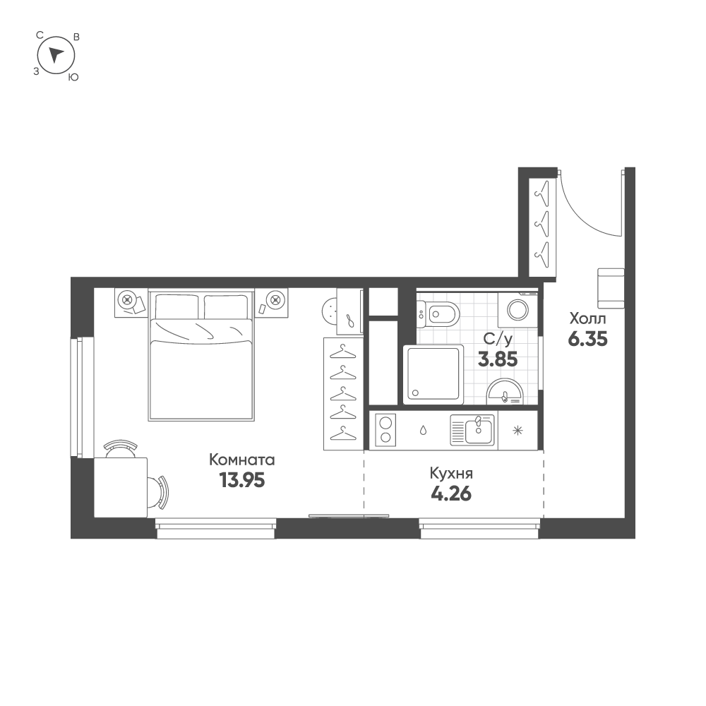 Студия 28 м2 в ЖК AVENUE-APART ПУЛКОВО корпус null этаж 14