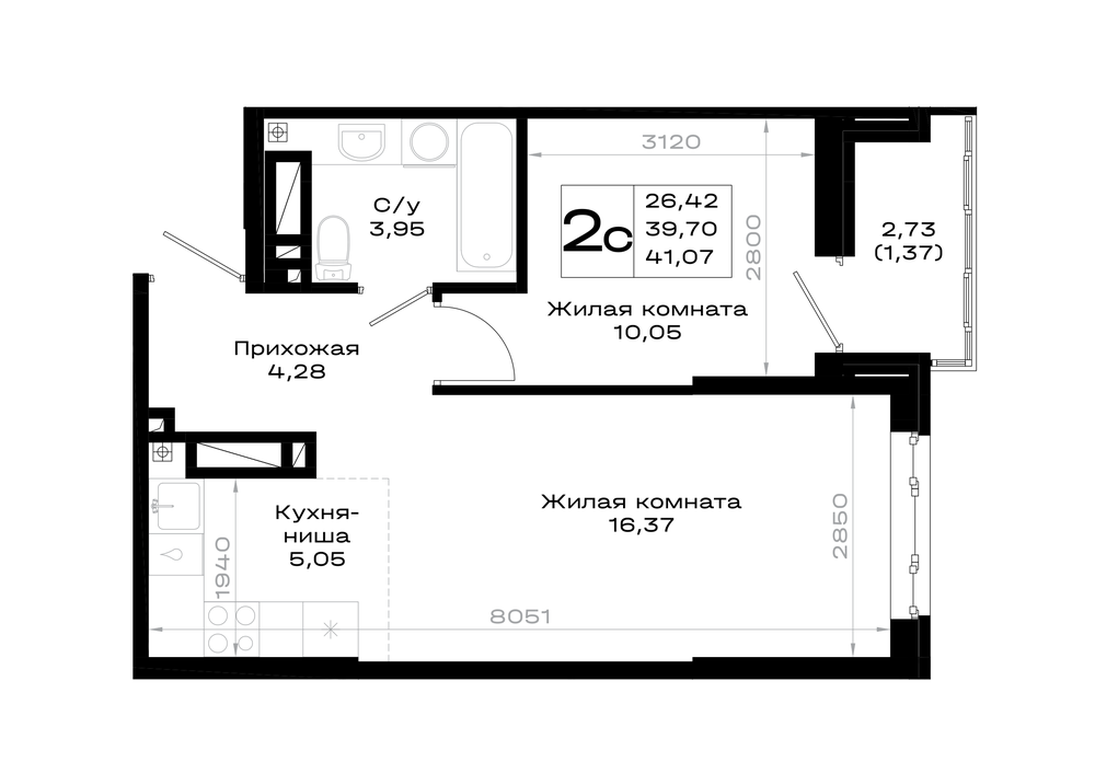 1-комнатная 41 м2 в ЖК Октябрь парк корпус null этаж 8